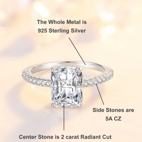 2 Carat Radiant Cut Diamond Moissanite Ring - Picture 6 of 7